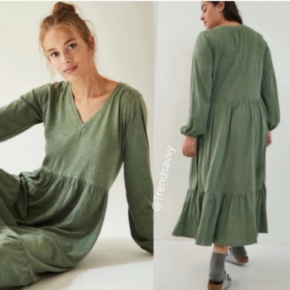 Saturday Sunday Tiered Ruffle Oversized Smock Dress Size XS Green - Picture 1 of 7
